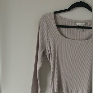 H&M Ribbed Beige Long Sleeve Top
